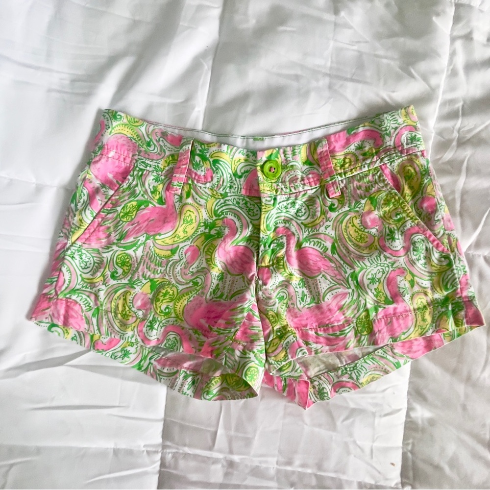 Lilly Pulitzer Callahan Short Hot Wings Pink Flamingos Resort White 100% Cotton